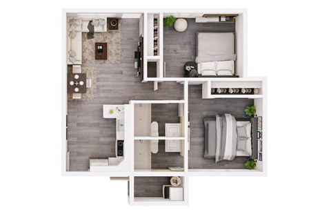 Floor plan for 2 beds, 2 baths, 850 sqft
